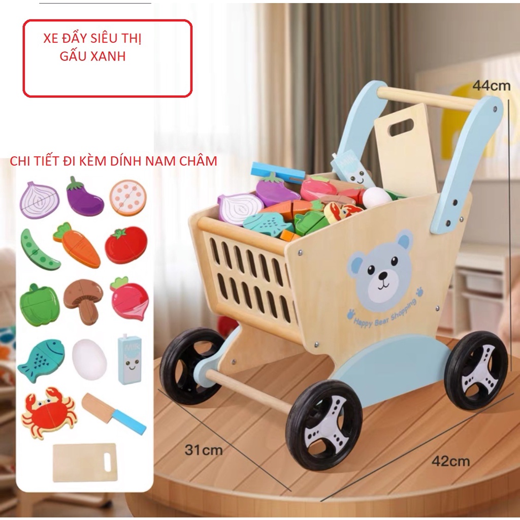 Đồ chơi xe đẩy siêu thị bằng gỗ  cho bé( nhiều mẫu)