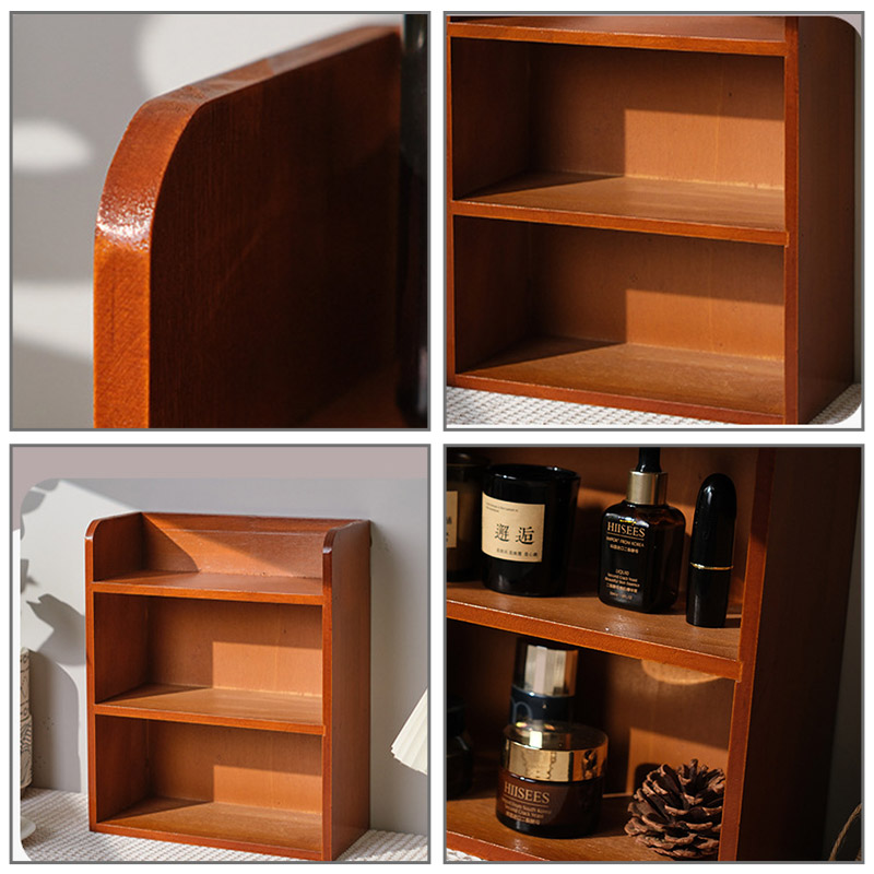 Solid wood cosmetics storage rack tabletop cup sample storage box multi-layer wood vintage shelf display shelf save space wood