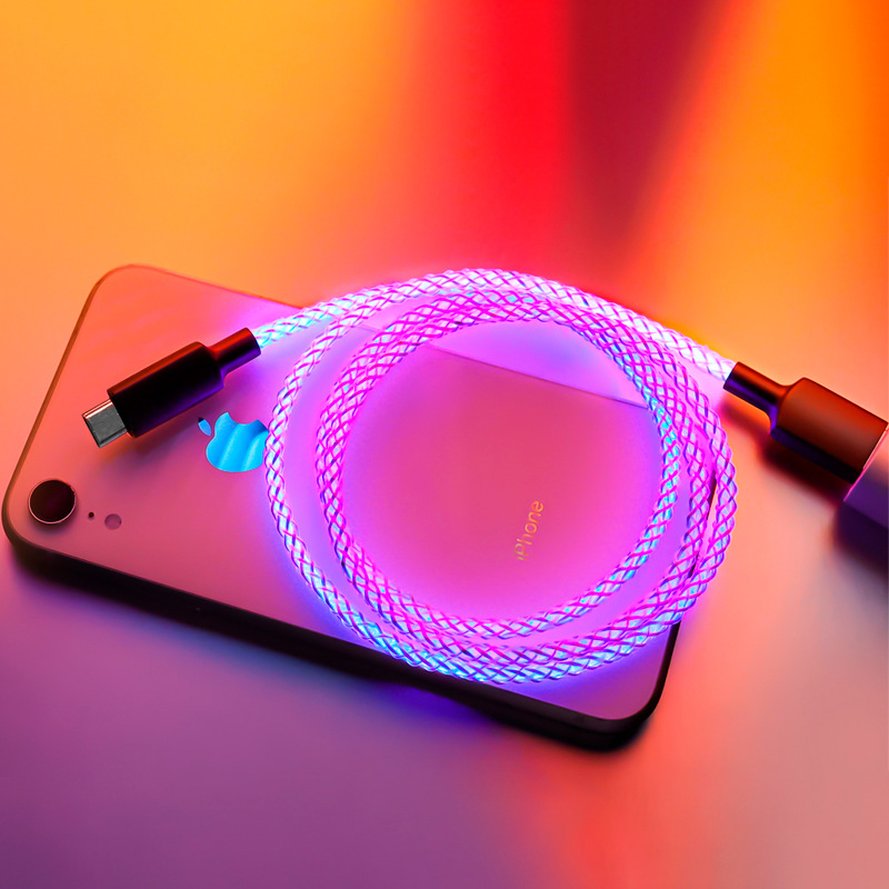 Disour new 20w fast charging cable rgb type-c micro lightning flow luminous data cable usb c micro-usb ios fast charging for i phone xiaomi samsung huawei oppo vivo