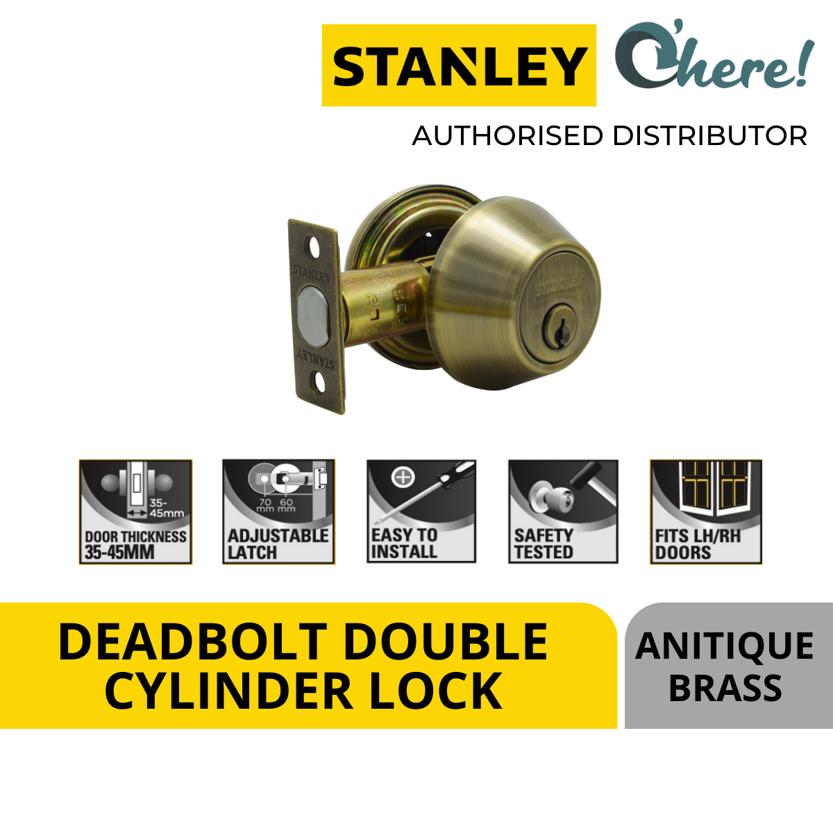 Stanley Deadbolt Double Cylinder Lock 60/70mm/ Deadbolt Lock / Door