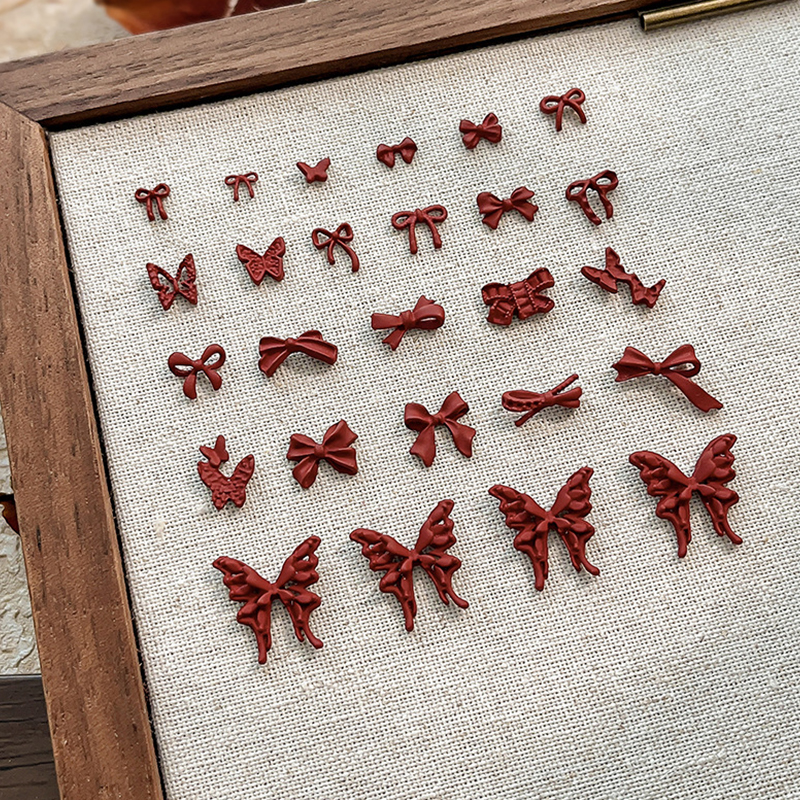 5PCS French Wine Red Ribbon Mini Jelly Bow Resin Nail Art Rhinestones Decorations Manicure Vintage Charms Accessories Salon DIY Yao Store