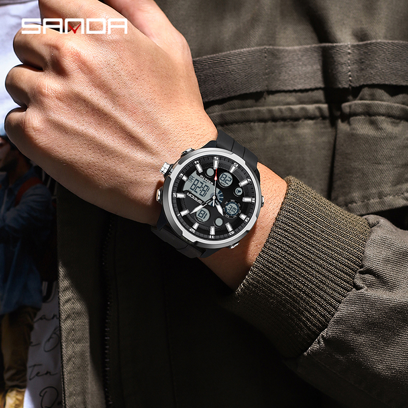 Sanda New Electronic Men Fashion and Leisure Watch Waterproof Night Glow Multi functional Watch SD9053.