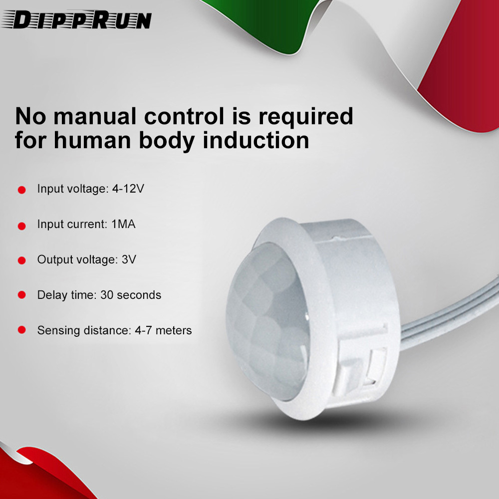 DIPPRUN 4-12V PIR Motion Sensor 4-7M Switch IR Infrared Human Body Induction Sensor Detector Switch for LED Light Switch