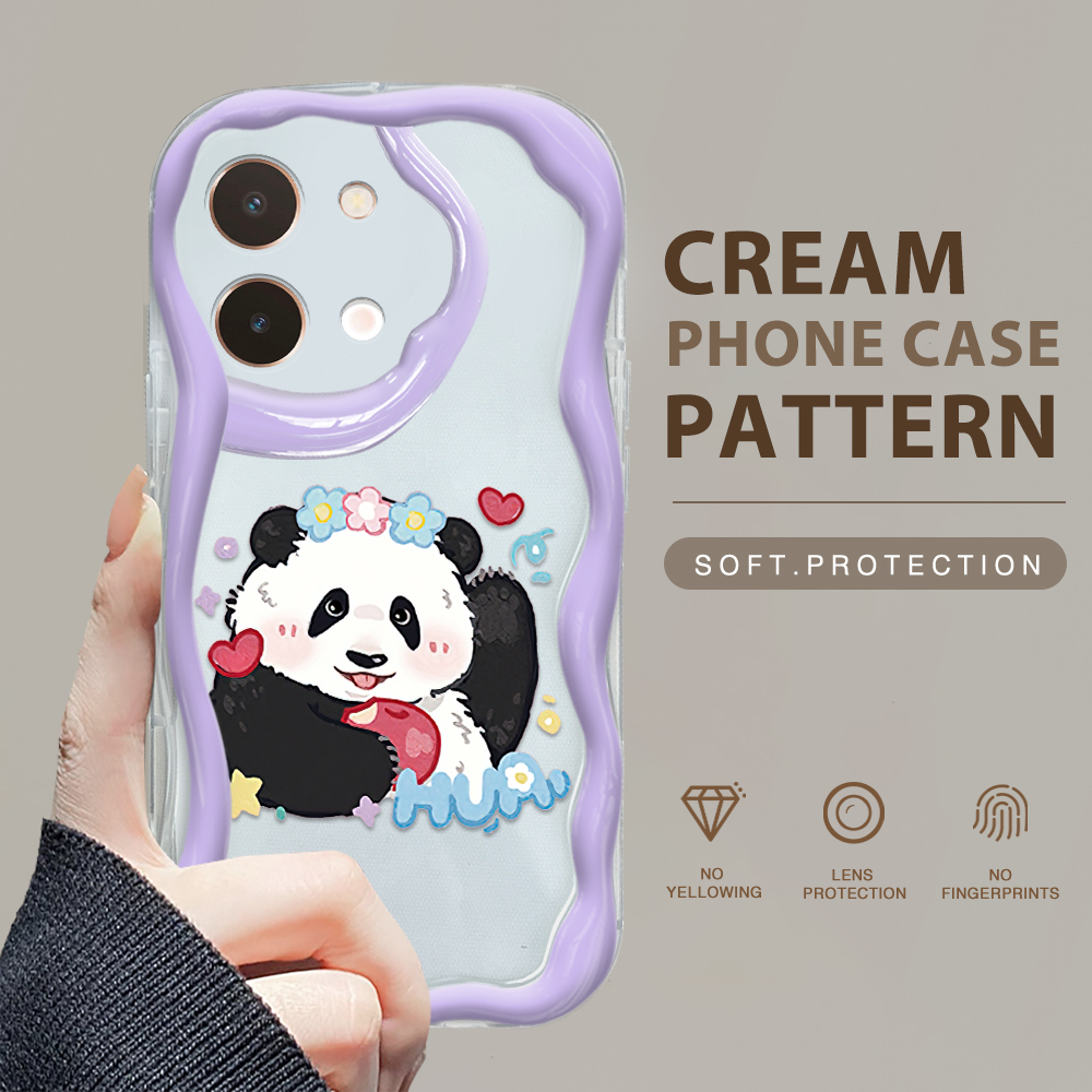 YYDS for Vivo Y28 4G Back Cover Cute Panda Case Soft Texture Wavy Edge Silicone Mobile Cover