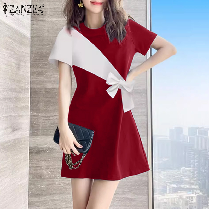 ZANZEA%20Korean%20Style%20Women's%20Dresses%20Fashion%20Casual%20Short%20Sleeve%20O-Neck%20Party%20Prom%20Kleid%20Loose%20A-Line%20Dress%20-%20Image%202