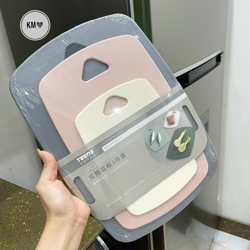 Set thớt 3 món kháng khuẩn plastic Ecco 5D chống sước, chống trơn, sạch sẽ - Việt Lâm