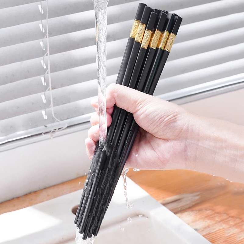 Bộ 10 Đôi Đũa Khảm Mạ Vàng Loại 1 Hàn Quốc