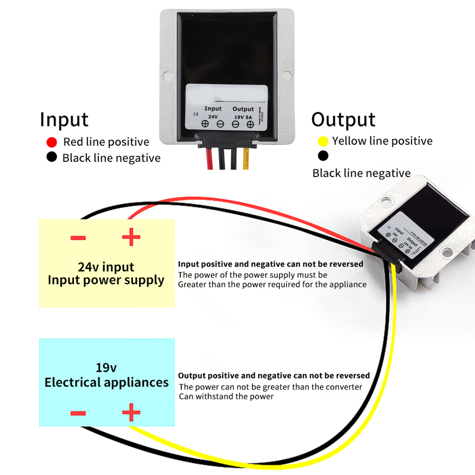 DC-DC Buck Module 24V Step Down to 19V 5A Power Supply Module Voltage Converter Regulator Waterproof Dustproof Electronic Power Supply Transformer Volt Module