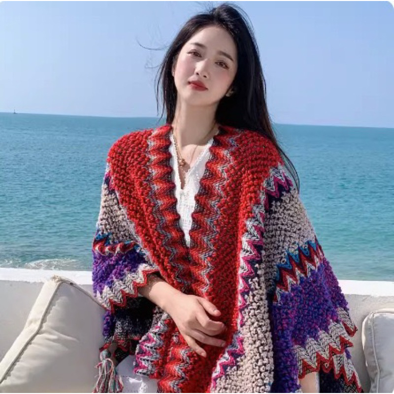 Khăn choàng len Boho thổ cẩm siêu xinh