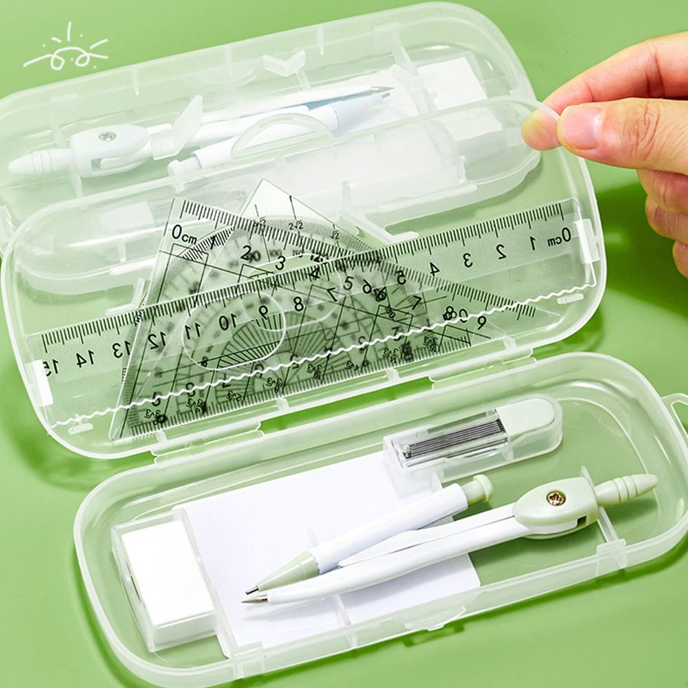 Rectangle Compass Ruler 8PCS/Set Multi-Function Plastic Ruler Compasses Set Transparent ...