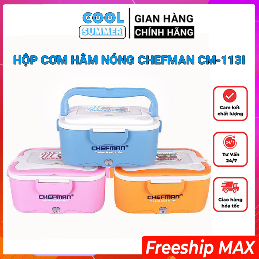 Hộp cơm cắm điện - hộp cơm hâm nóng chefman cm-113i inox cao cấp, đảm bảo thức ăn nóng sốt, hàng việt nam chất lượng cao - bảo hành 24 tháng
