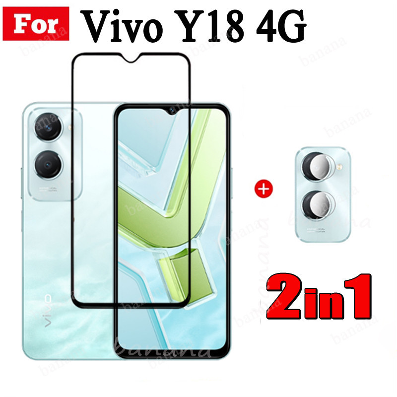 Vivo Y18 4G Tempered Glass Film for Vivo Y18E Y03 Y28 Y38 2 in 1 Camera Lens Glass Full Cover Screen Protector