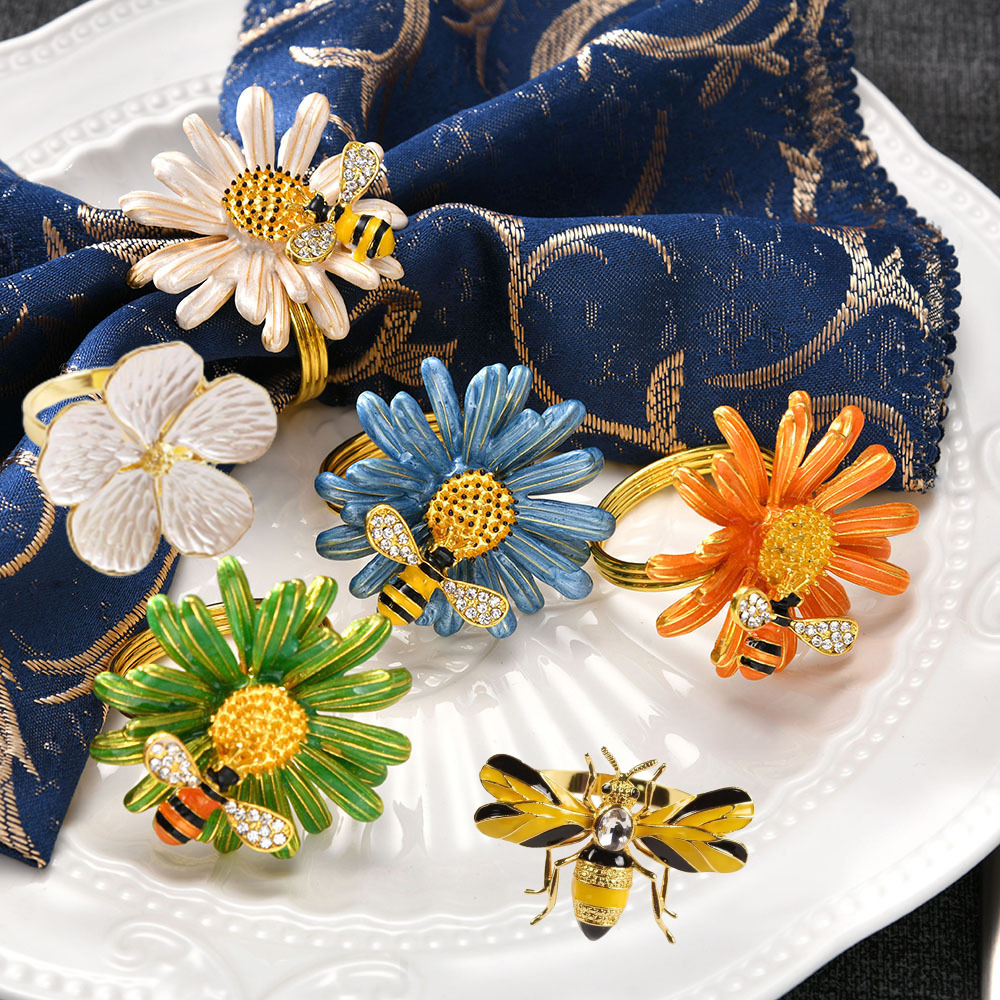 【Buy with eyes closed】6pcs/set Flower Bee Napkin Rings Set Wedding ...