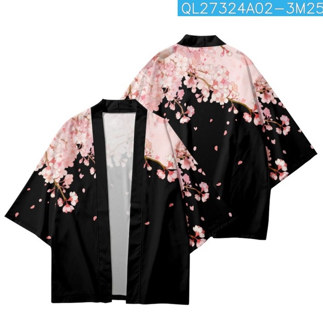 【Hot ticket】 sakura flowers print yukata men women fashion cardigan blouse haori Obi Asian clothes Harajuku Japanese cosplay kimono.