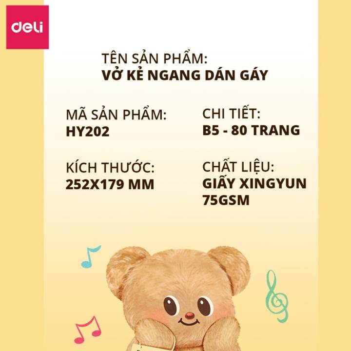 Vở Kẻ Ngang Deli BUTTER BEAR 80 Trang Vở Học Sinh Ghi Chép Đa Dạng Mẫu Mã Cấp 2 3 Đại Học Làm Quà Tặng Đồ Dùng Học Tập - Hình ảnh 8