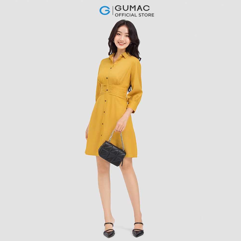 Đầm sơ mi nữ GUMAC DC06011 nhún eo