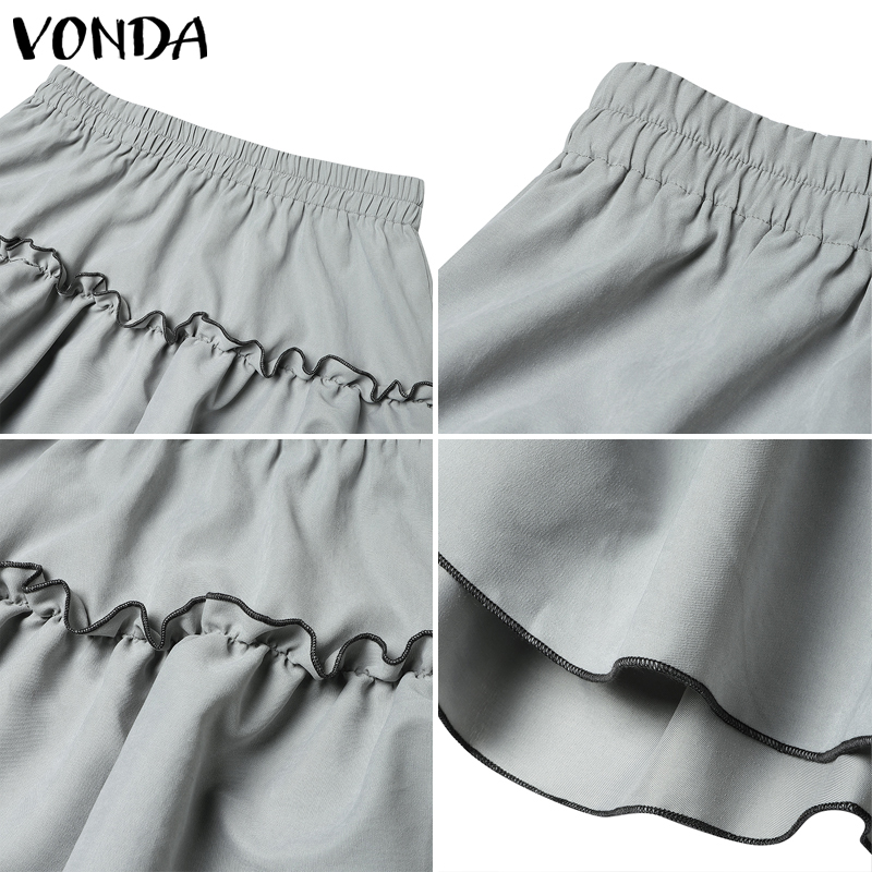 VONDA%20Women's%20Sweet%20Elastic%20Waist%20Multi-layered%20Ruffles%20Overskirts%20Street%20Stylish%20Contrast%20Edge%20Cake%20Skirt%20(Korean%20Causal)%20-%20Image%207