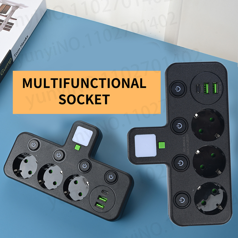 Wireless Wall Charger Socket with 3 AC Outlets +2 USB Ports+ 1 Type C 6 ...