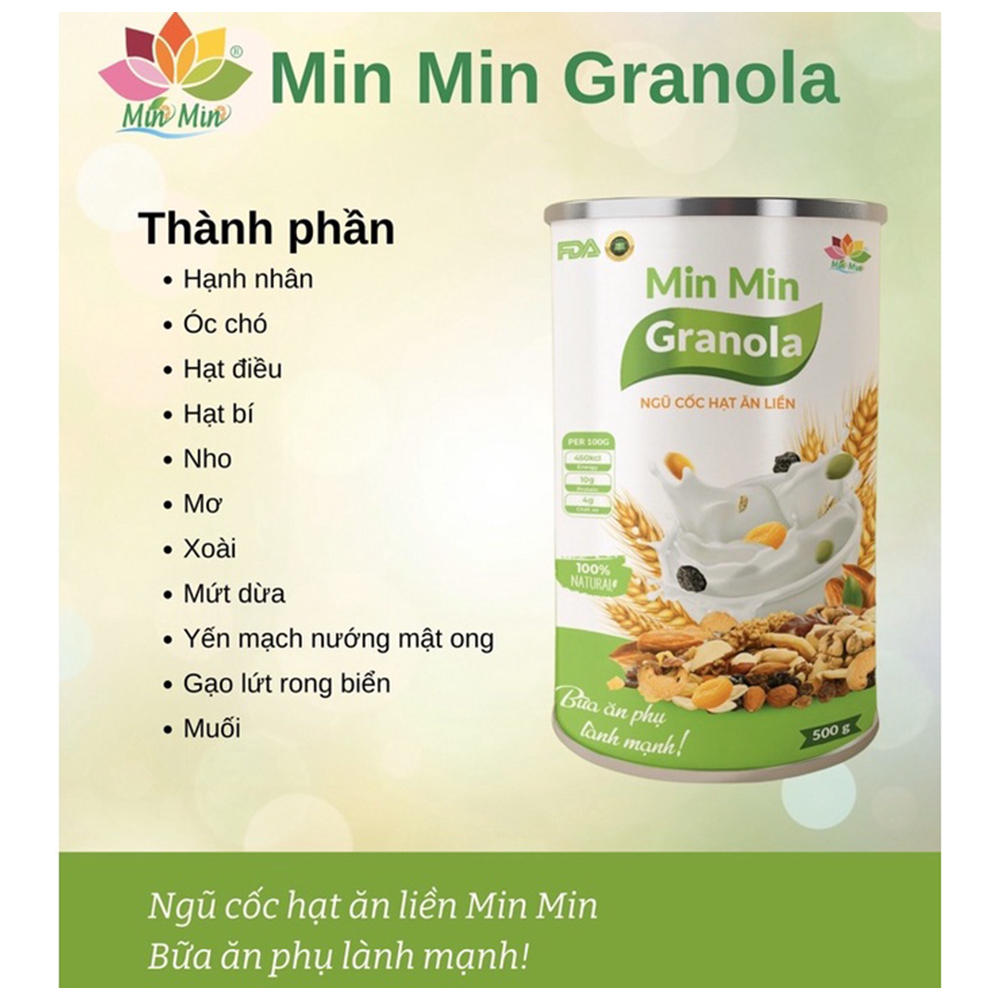 NGŨ CỐC HẠT GRANOLA MINMIN HỘP 500gr