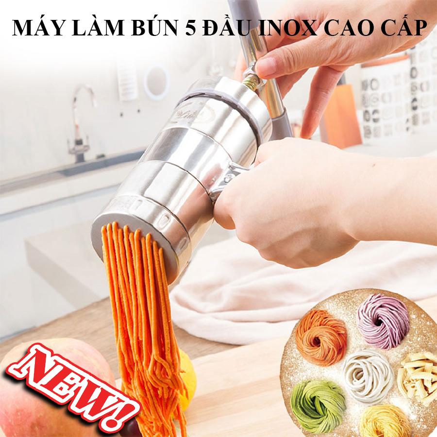 Máy làm bún tươi, máy làm mỳ sợi tự động, khuôn máy ép làm bún tươi, mỳ sợi, mì nui mini 5 đầu cắt inox cho nhà bếp gia đình đa năng.