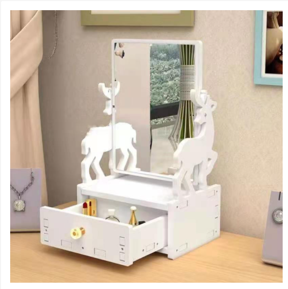 Desktop Makeup Storage Box With Mirror Drawer Cosmetic Box Animal