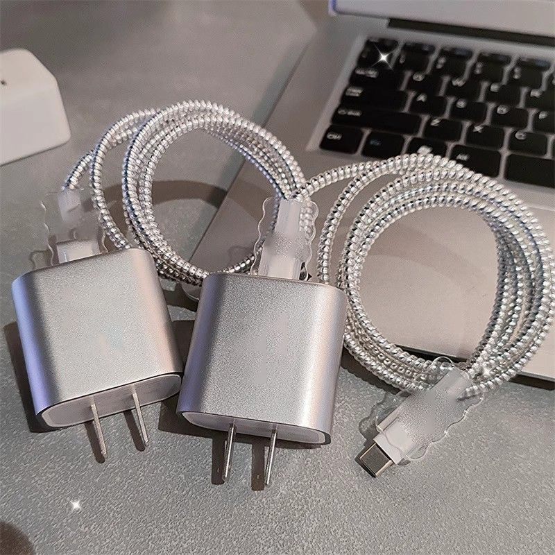 Silver Hello Kitty Kuromi Charger Data Cable Case Protector And Winding Kit For Apple 18W 20W Fast Charger Adapter Charger Case XUANTING. 