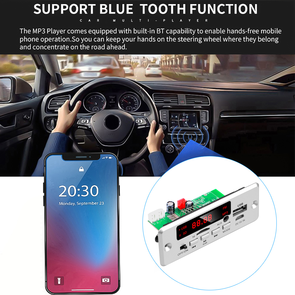 Bo Mạch Giải Mã Bluetooth 5.0 Không Dây Máy Nghe Nhạc MP3 Âm Thanh 12V Bộ Khuếch Đại 50W Xe Hơi FM USB TF Radio AUX Có Điều Khiển Từ Xa