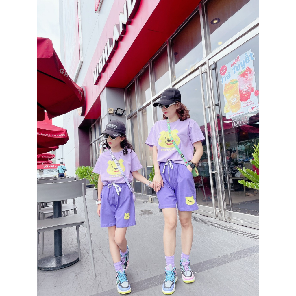 Set đồ đôi mẹ và bé gái tím gấu pooh db033