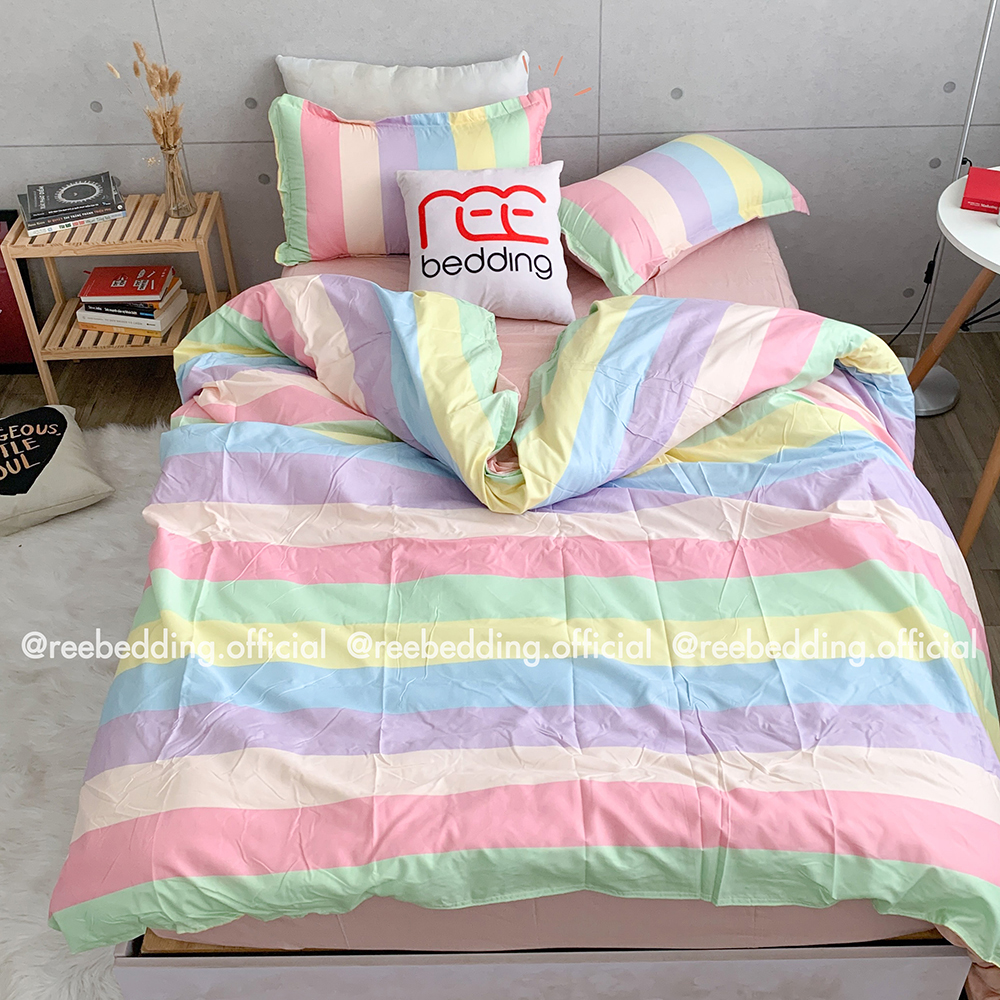 Bộ chăn ga gối Poly Cotton REE Bedding họa tiết cầu vồng đủ size giường nệm PLC119