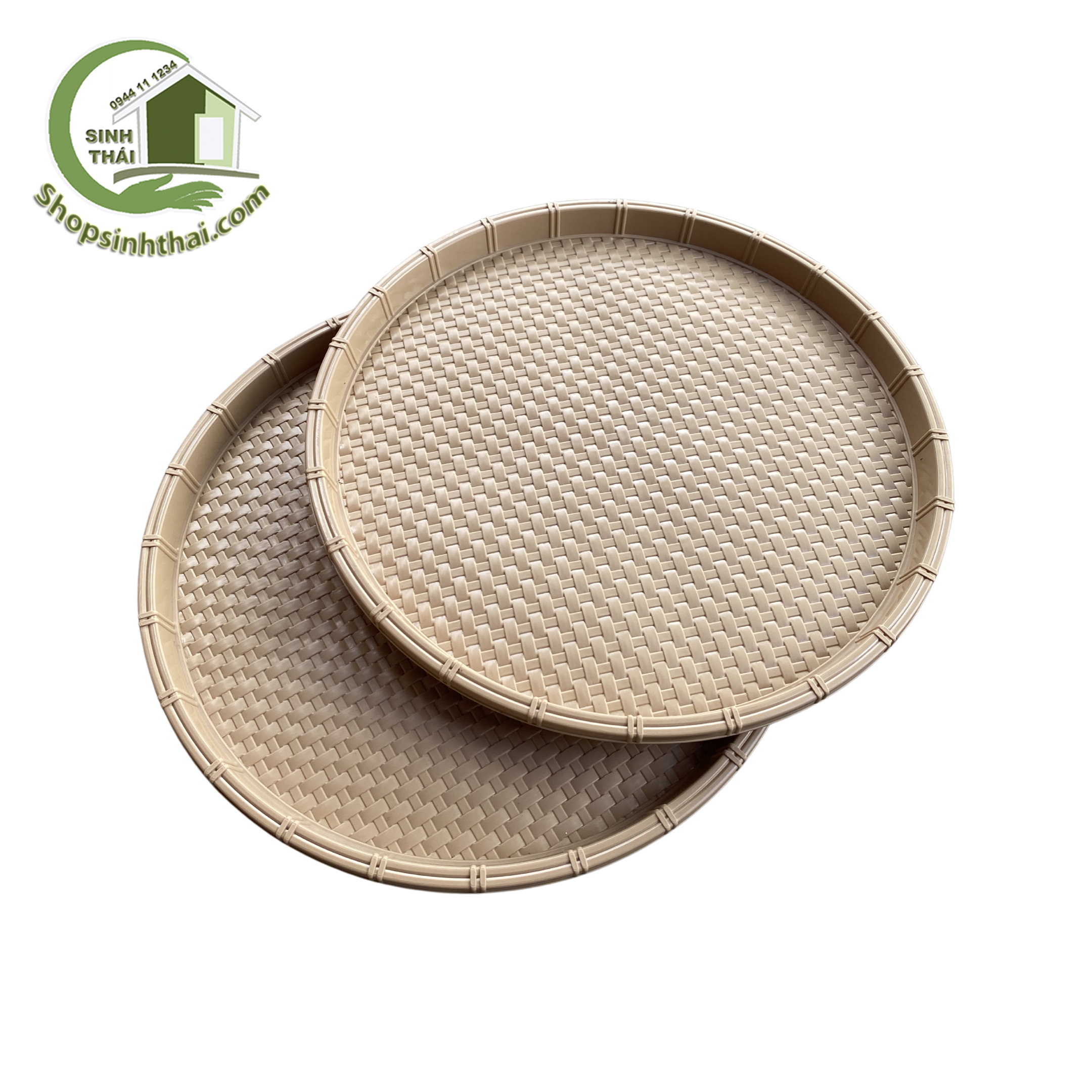 Mẹt nhựa giả mây đựng bún đậu size lớn 42cm màu kem nâu - khay nhựa tròn