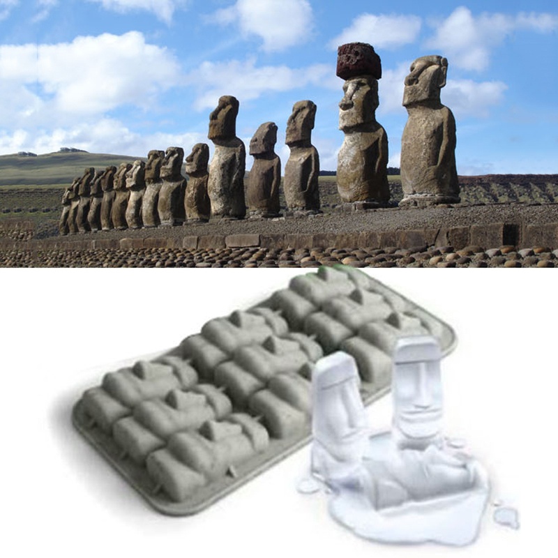🔥 Khay đá tượng moai đảo phục sinh Khuôn đá khối đá tự làm khuôn thạch Pudding