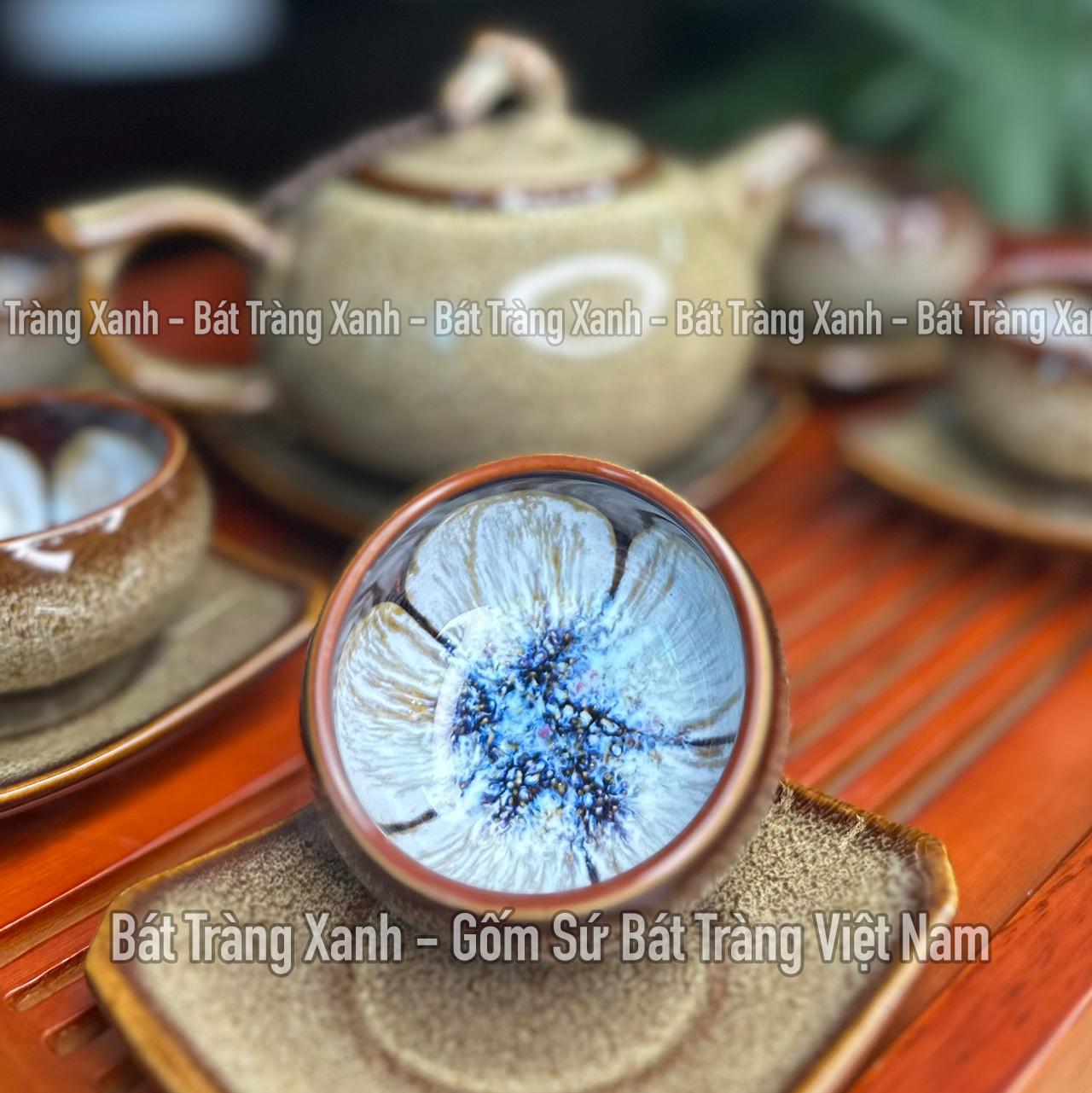 Bộ Ấm Chén Quả Hồng Cà Phê- Bộ Ấm Trà Men Hoả Biến Bát Tràng Cao Cấp