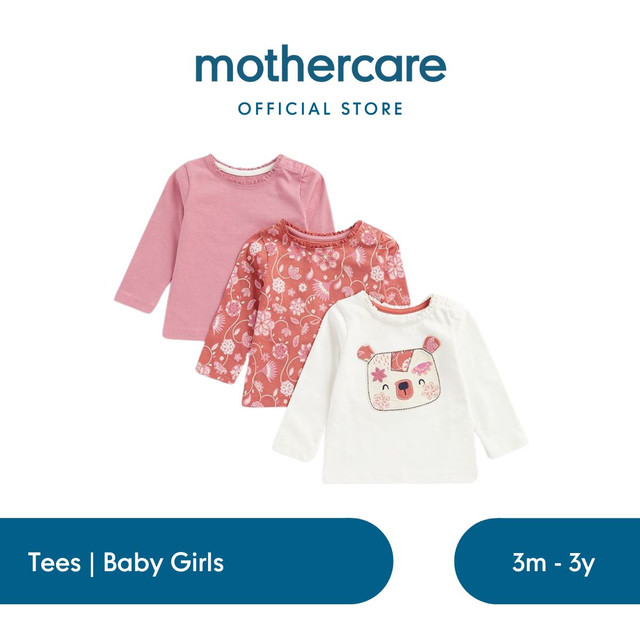 Mothercare Bear Long-Sleeved T-Shirts Pack Set Kaos Bayi