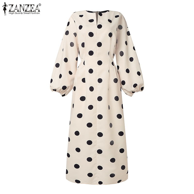 ZANZEA%20Korean%20Style%20Women's%20Dresses%20Elegant%20Fashion%20Long%20Sleeve%20Polka%20Dots%20Elastic%20Waist%20Bodycon%20Dress%20-%20Image%206