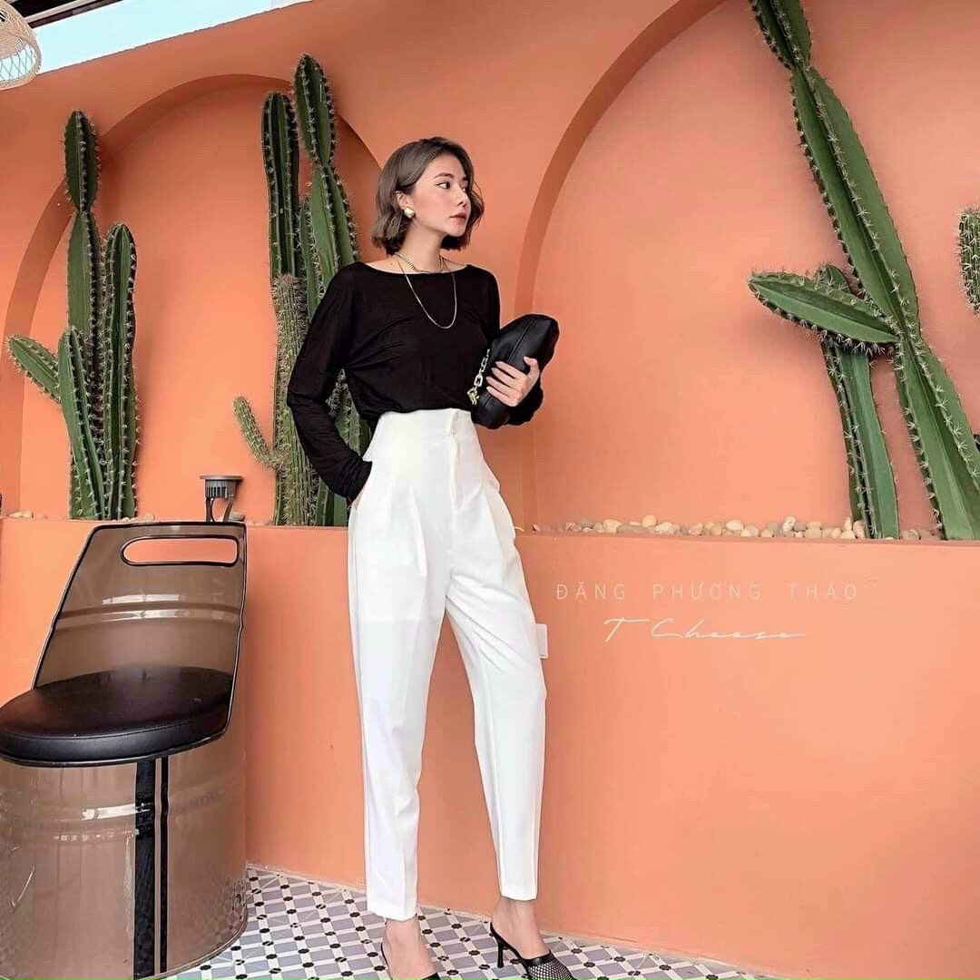 Quần tây công sở nữ, quần baggy lưng cao