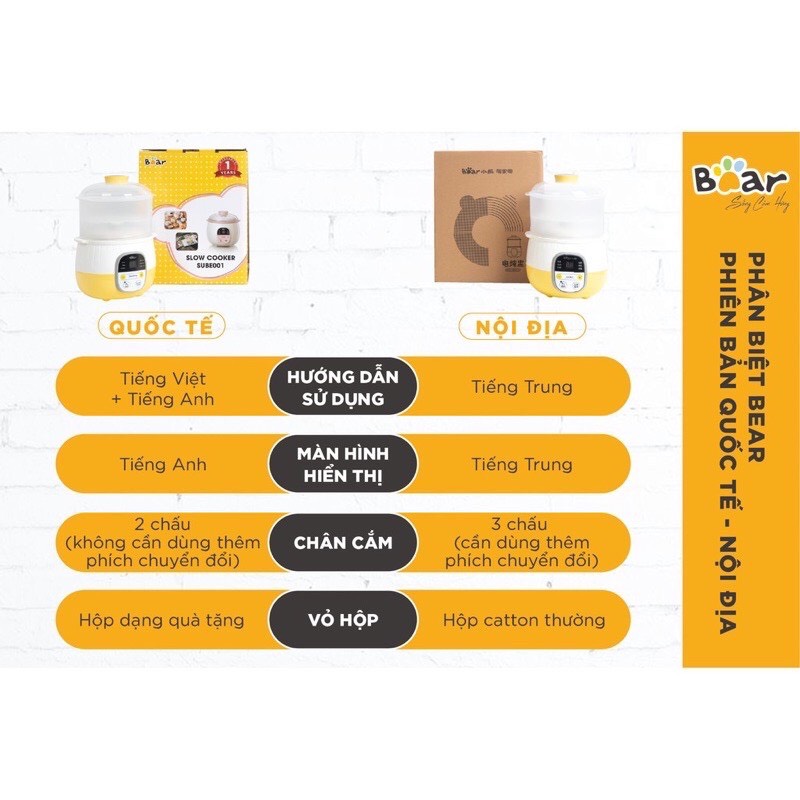 Nồi Nấu Cháo Chậm BEAR 0.8 lít[Hàng Sẵn,Bản Quốc Tế]