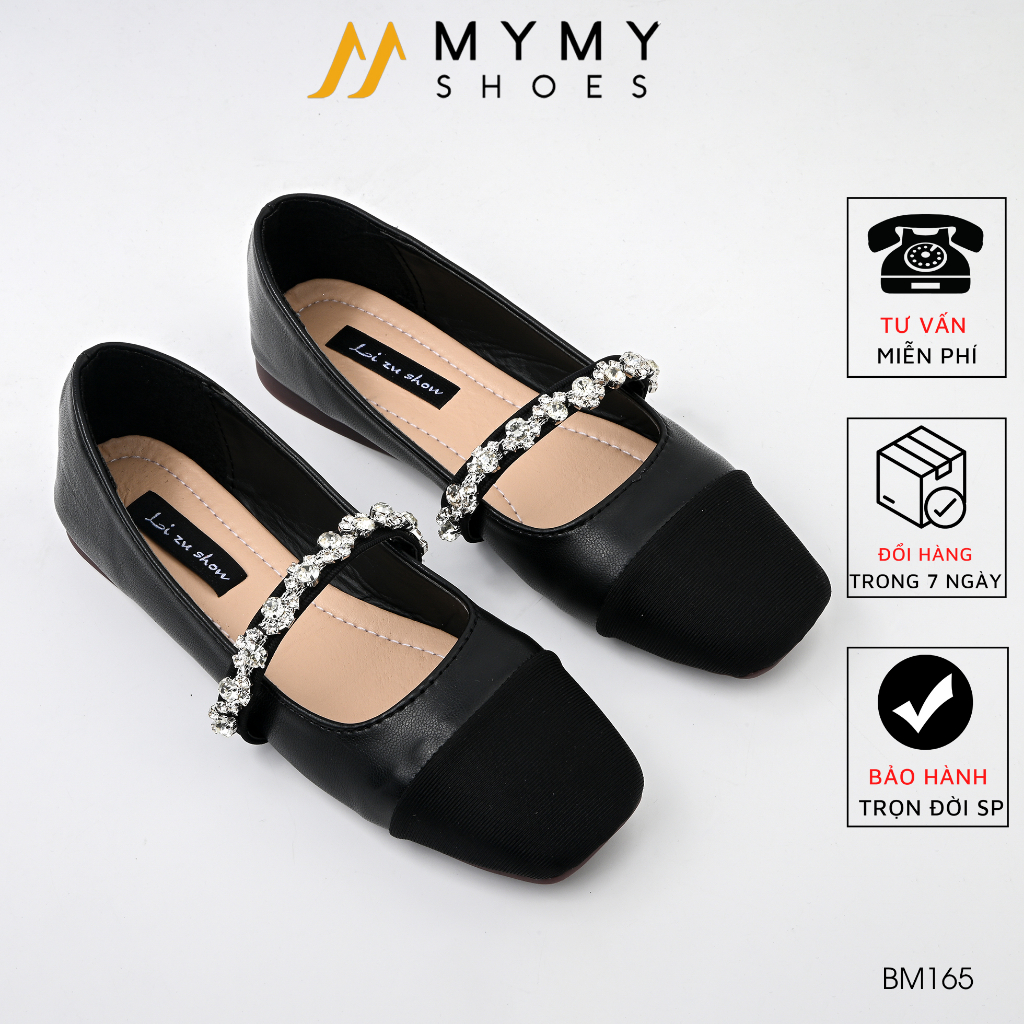 Giày bệt nữ giày búp bê quai ngang màu đen đính đá MyMyShoes - giày bệt nữ BM165