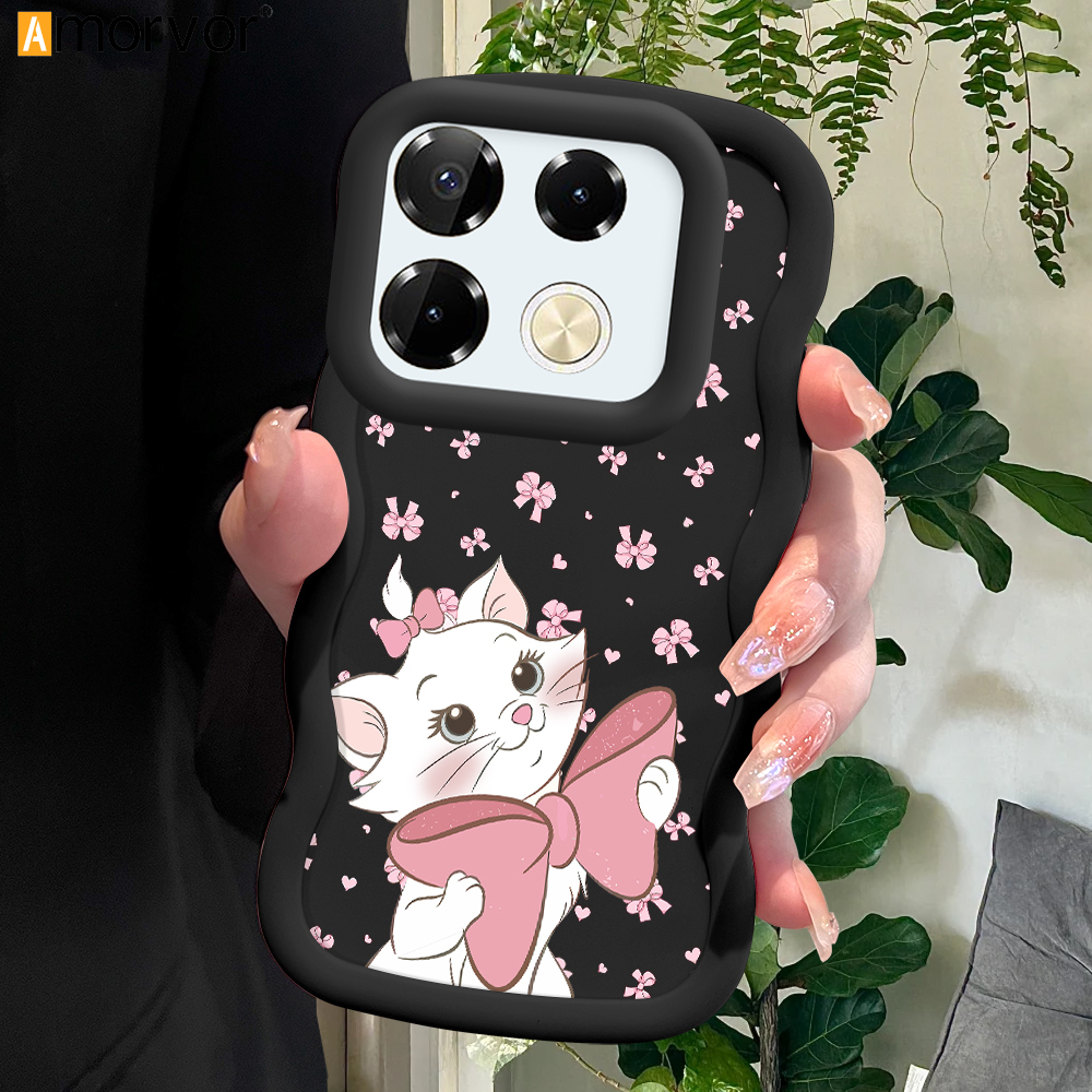 AMORVOR for Infinix Note 40 Pro 4G Note 40 Pro Plus 5G Back Cover Elegant Kitten Pattern Luxury Phone Case Macaron Wave Soft Silicone Mobile Cover. 