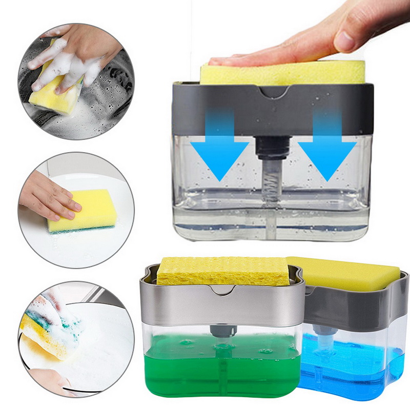 2 in one Special Soap Detergent Pump With FREE Sponge Kitchen Dish Wash Portable Dispenser
