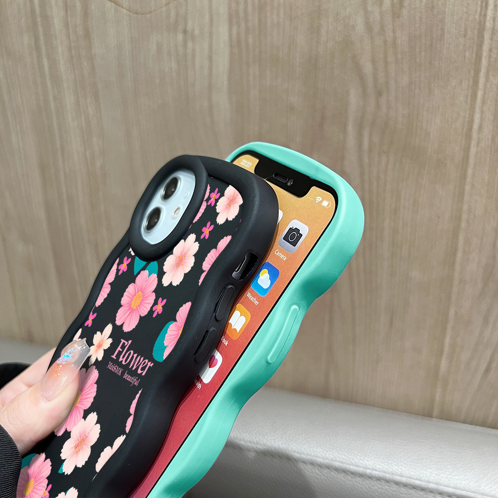 Jizetin for Redmi 8 Back Cover Pink White Flowers Macaron Bright Color Wavy Shape Soft Mobile Phone Cases. 