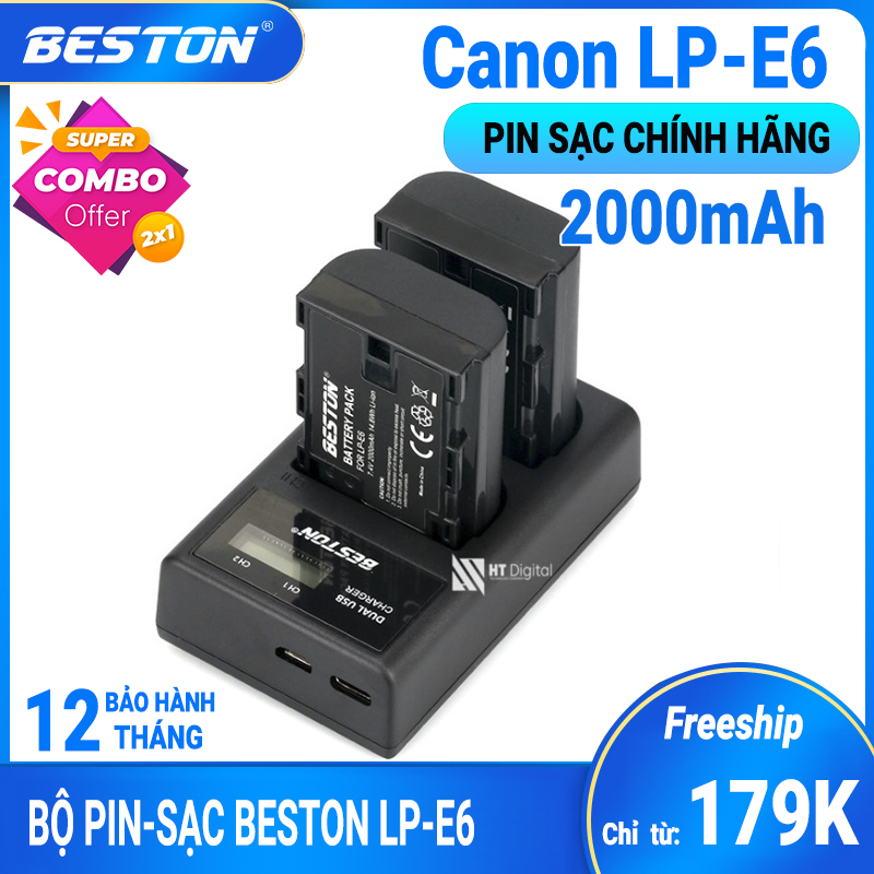 Bộ 2 pin và sạc đôi LP-E6 Beston cho CANON 5D II 5D III 60D 70D 7D 80D5D thumbnail