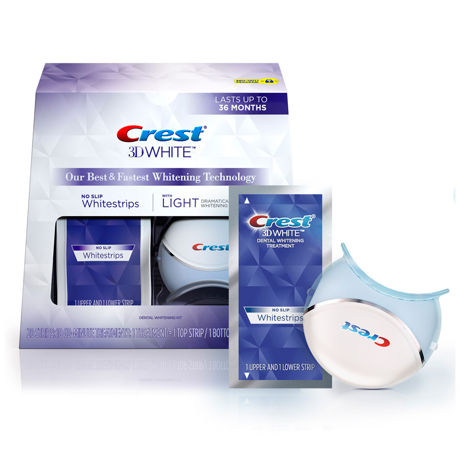 Bộ Sản Phẩm Tẩy Trắng Răng Miếng Dán Crest 3D White Với Đèn
