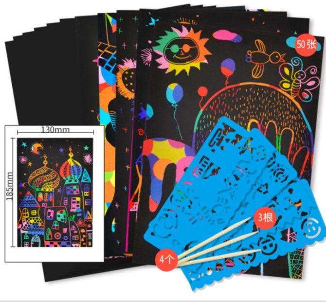 Magic Scratch Art Painting ชุดศิลปะภาพขูด diy 50 แผ่น แผ่นขูดสีเสริม