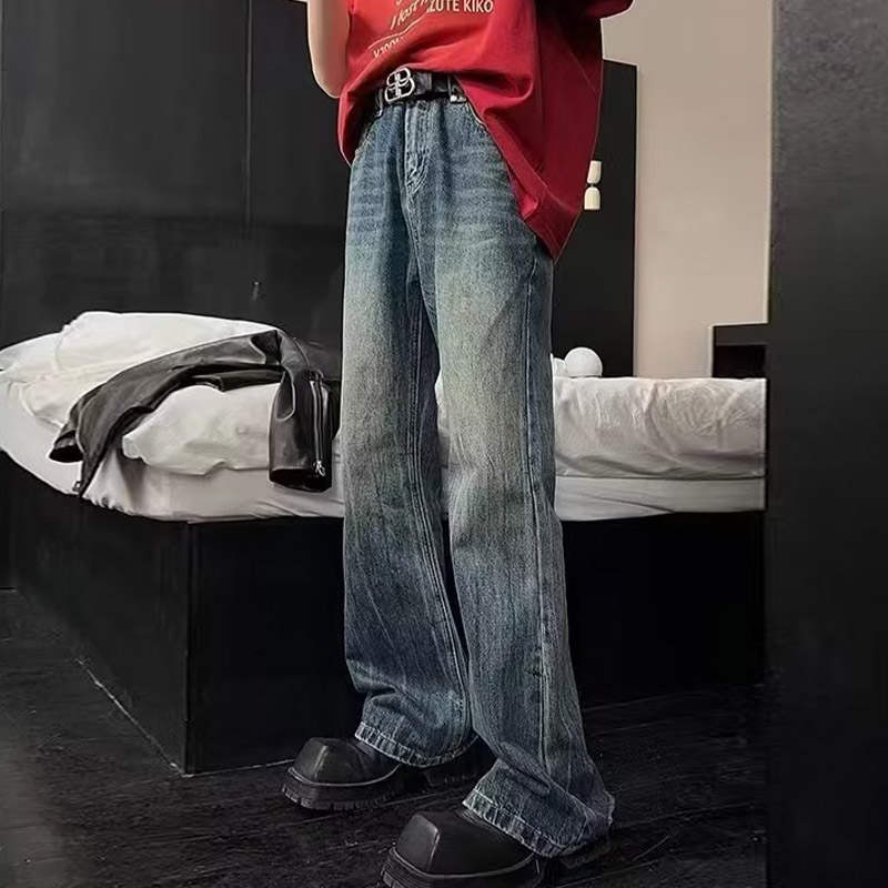 VUNC American vibe vintage ripped jeans men's straight trousers
