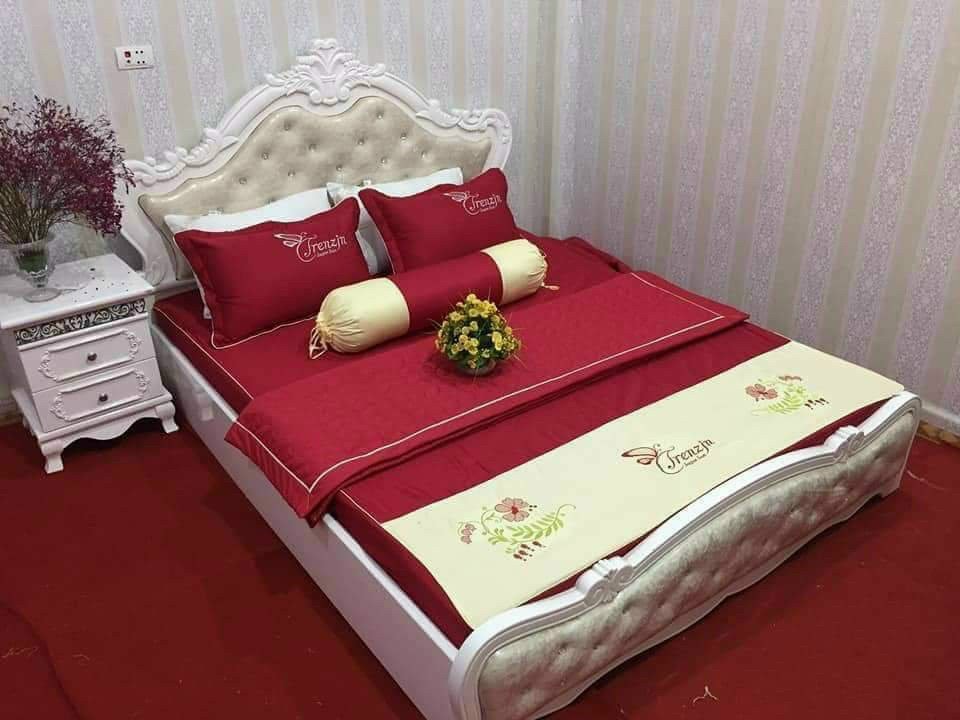 Bộ Chăn Ga Gối Cotton Satin Chần Bông CA Bedding Decor (1 Ga Chun, 2 Vỏ Gối, 1 Chăn Chần Bông, 1 Vỏ Ôm)