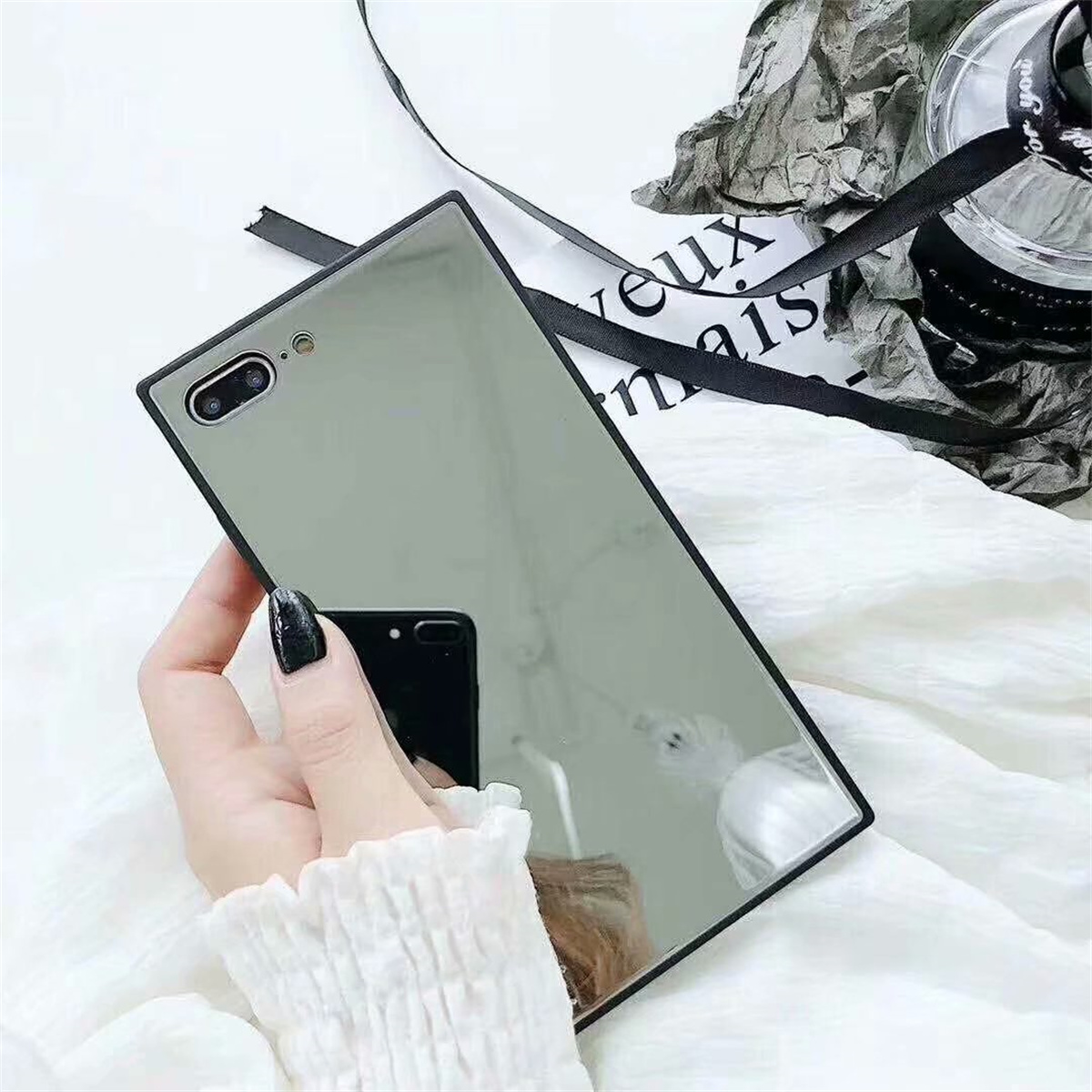 Luxury square mirror phone case for iphone 14 13 12 11 pro max x xs max xr 7 8 plus 12 13 pro 14 plus 11 pro max soft tpu shockproof phone case for iphone 14 pro max