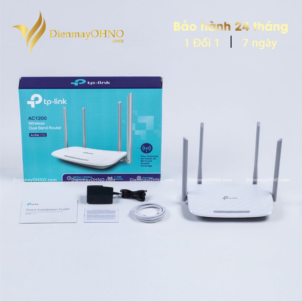 ✩ bộ thiết bị phát wifi tp link archer c50 ac1200m băng tần kép 2.4g và 5g 5 ăng ten công suất cao