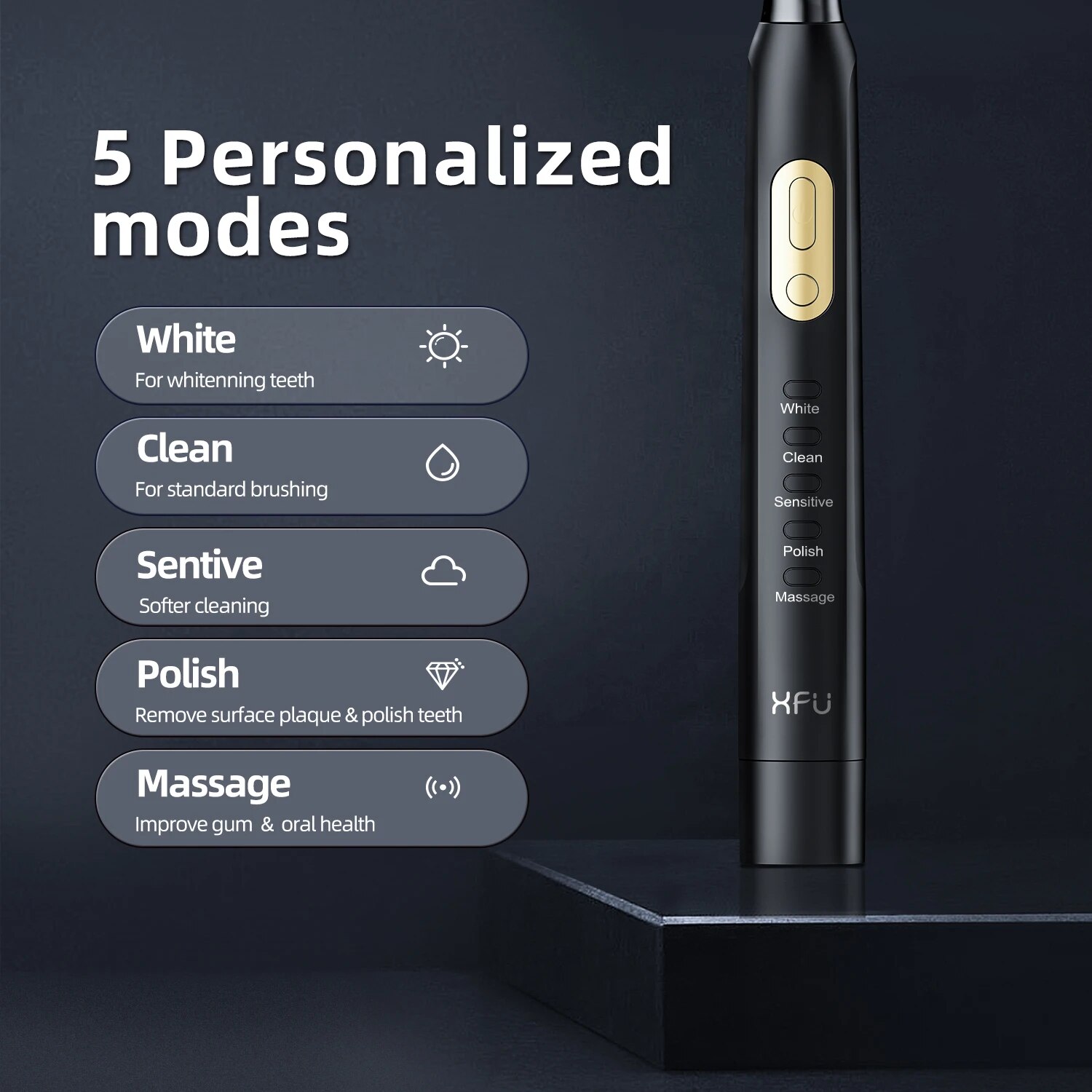 【VisioN Shop】Couple Toothbrush Black White 5 Modes Soft Bristles 40000 VPM Smart Timer Brush For Family Oral Care. 