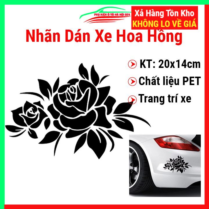 Miếng dán trang trí ô tô sticker hình hoa hồng 20x14cm màu đen