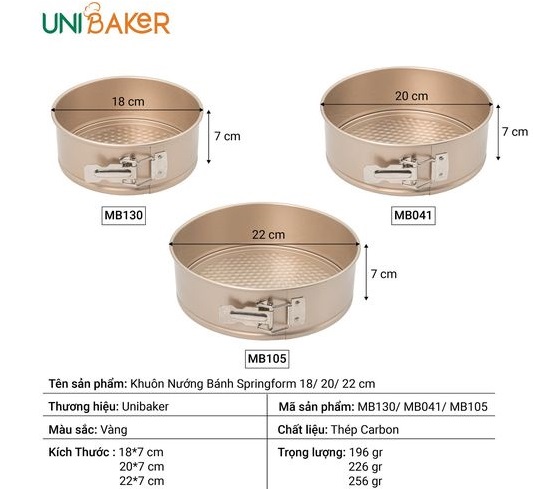 Khuôn spring form mở thành tròn Unibaker 18 cm – 20 cm – 22 cm